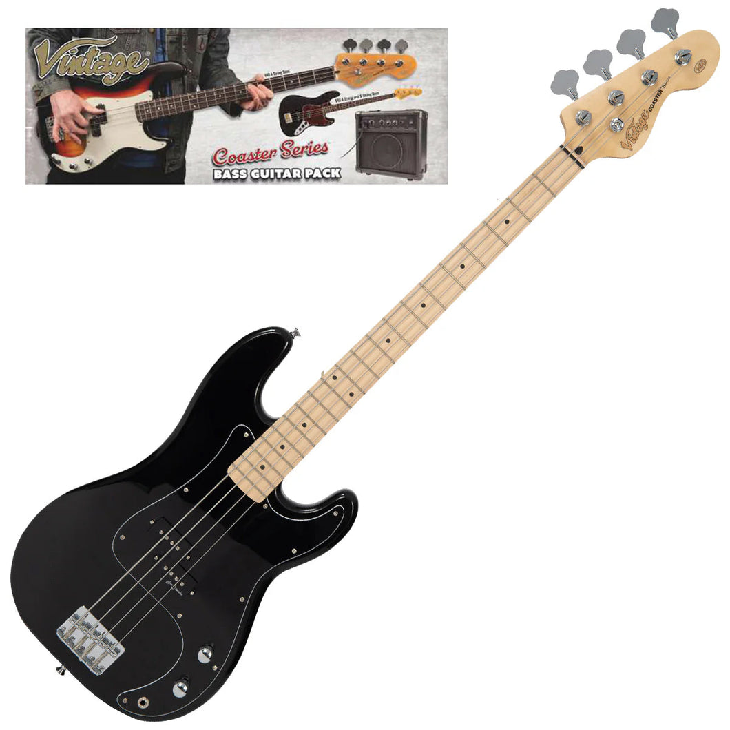 Boulevard Black Vintage V40 Maple Coaster Series Bass Guitar Pack