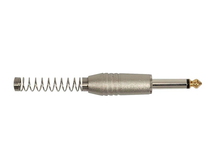 Jack plug, 6,3mm, 2-pole, nickel, with spring 7,3mm