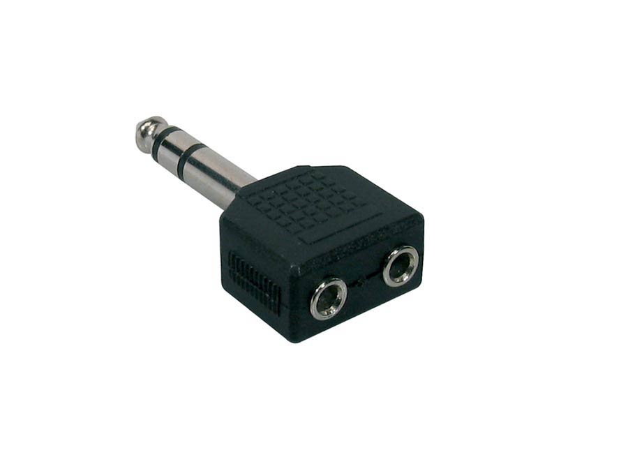 Adaptor, 2 x 3,5 jack female stereo, 6,3mm jack male stereo