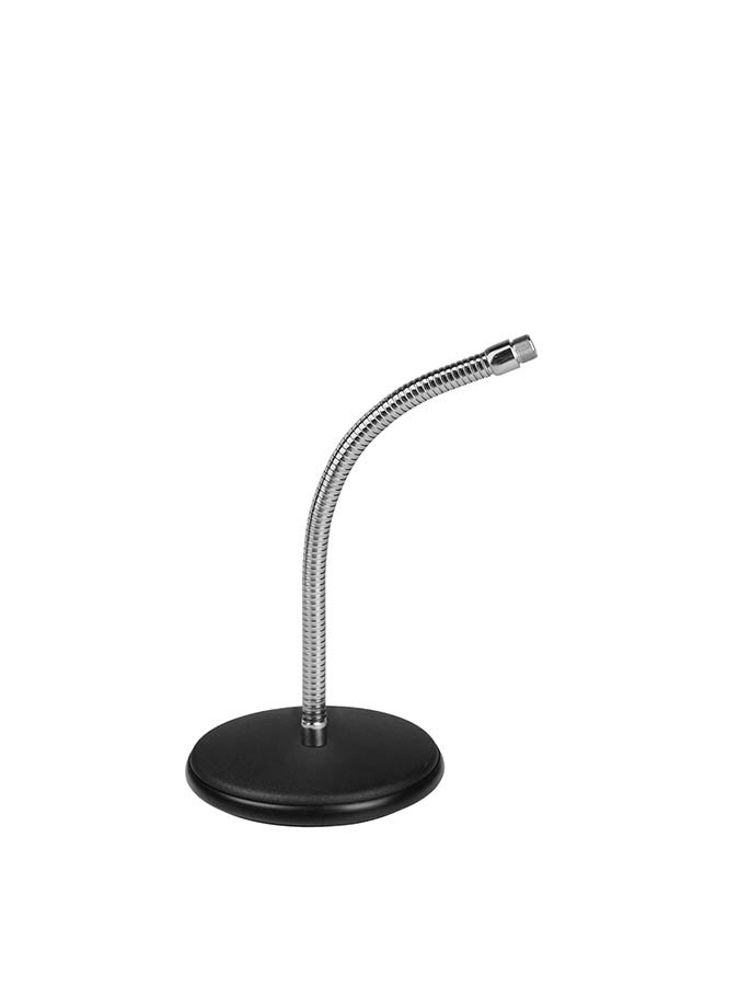 Desk top microphone stand, round base, with gooseneck 36cm