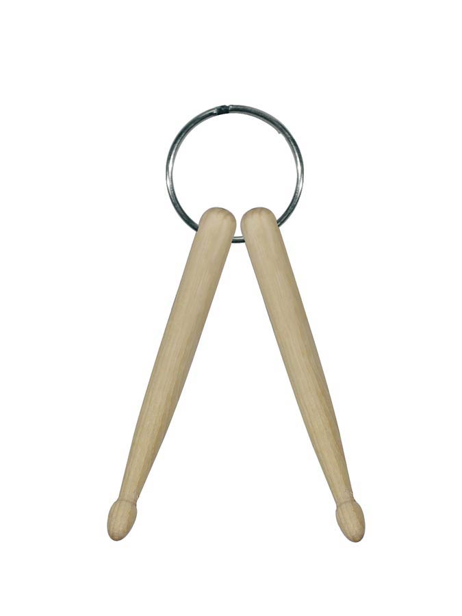 key ring, with 2 wooden drum sticks