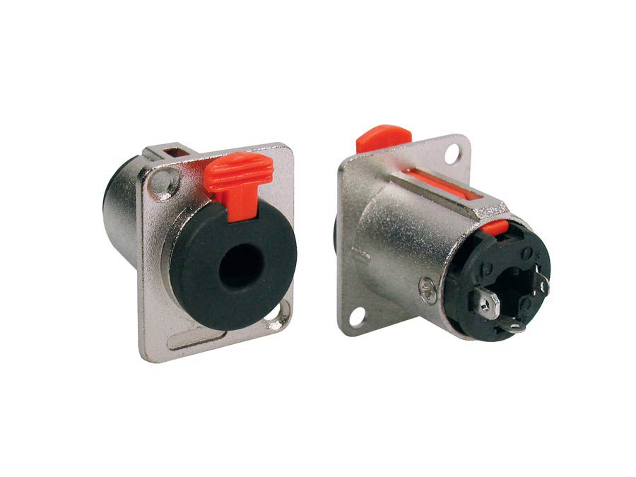 Chassis connector jack, 3-pole, aluminium, 6,3mm, with lock