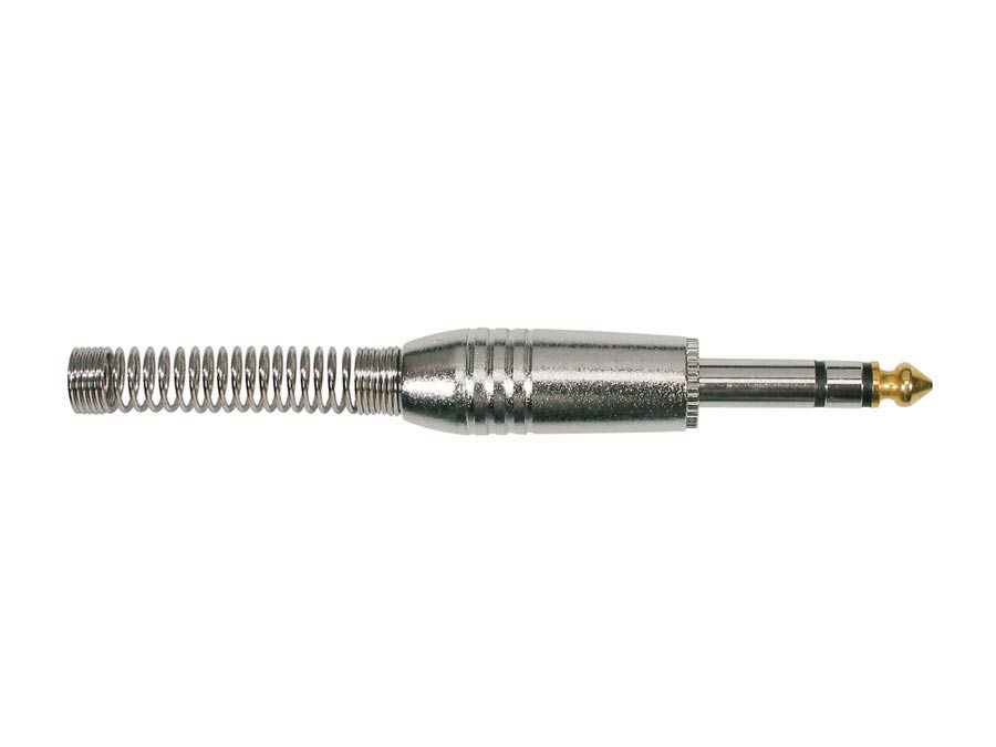 Jack plug, 6,3mm, 3-pole, nickel, spring 7,3mm