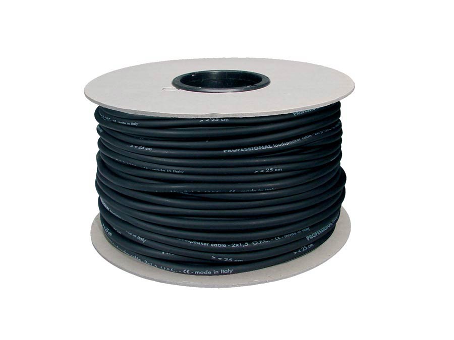 Speaker cable, black, roll, 100 meter, 2 x 1,5mm