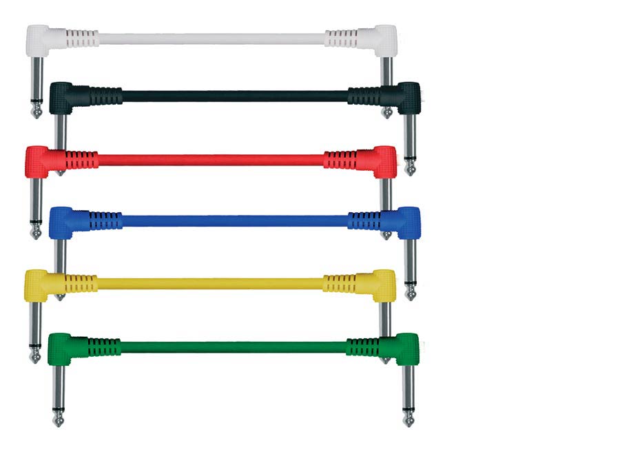 Patch cables, mono, 6-pack, 6 colors, moulded angled jacks, 0.30 meter