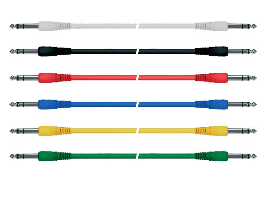 Patch cables, stereo, 6-pack, 6 colors, jacks moulded, 0.90 meter