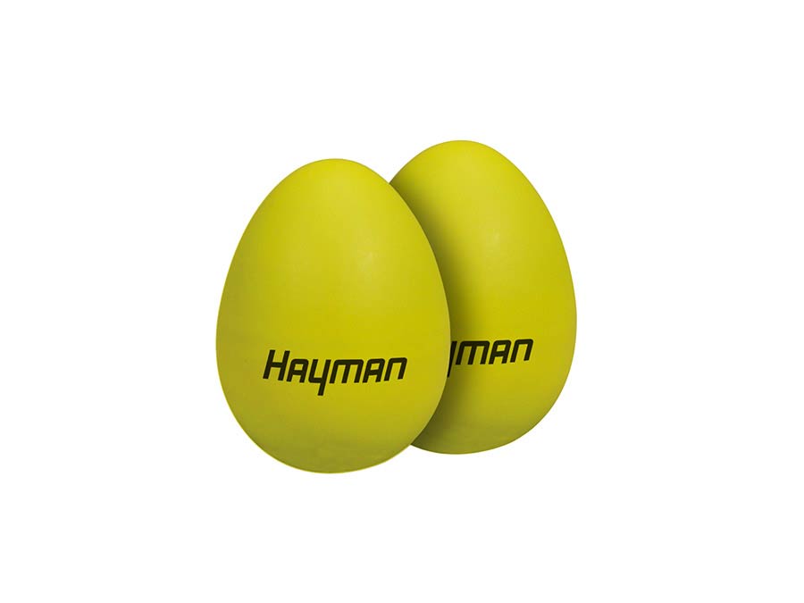 Shaker eggs, plastic, pair, yellow, 45 grams