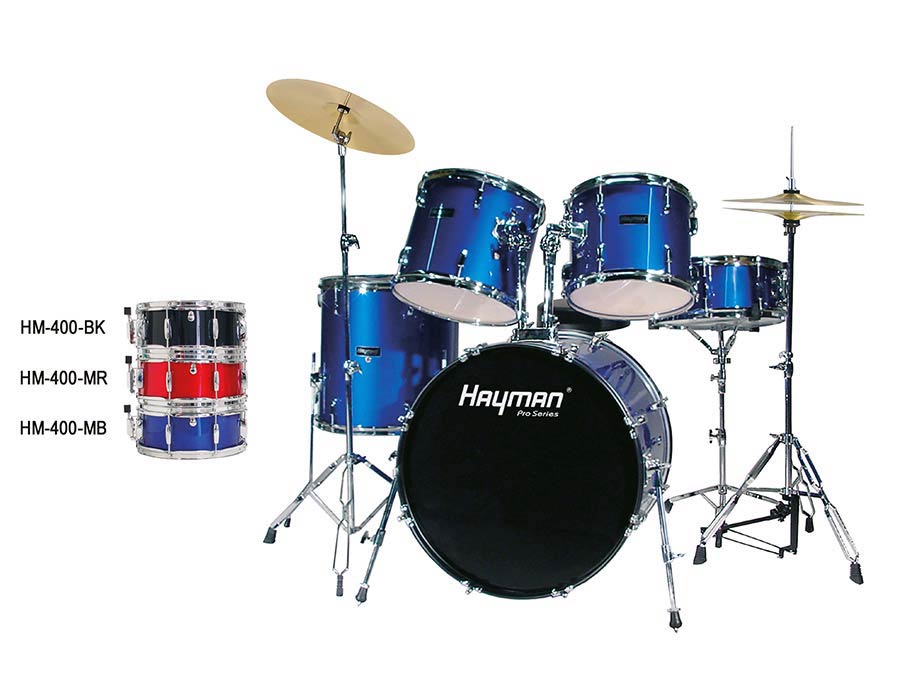 Pro Series 5-piece drum kit, double braced stands, drum throne and cymbals included, metallic blue