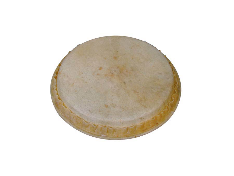 Rawhide bongo head, with aluminum hoop around the bottom, large, 8,5 inch