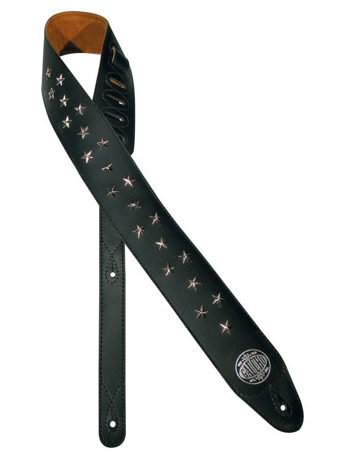 Biker Series Guitar strap, black, with chrome stars