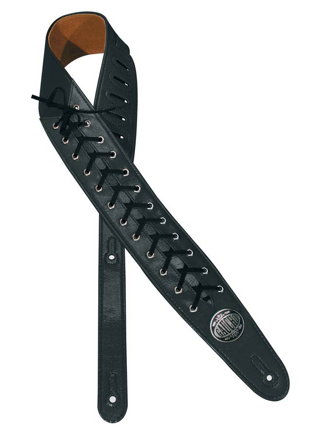 High Heels Series Guitar strap, with shoe lace, black patent