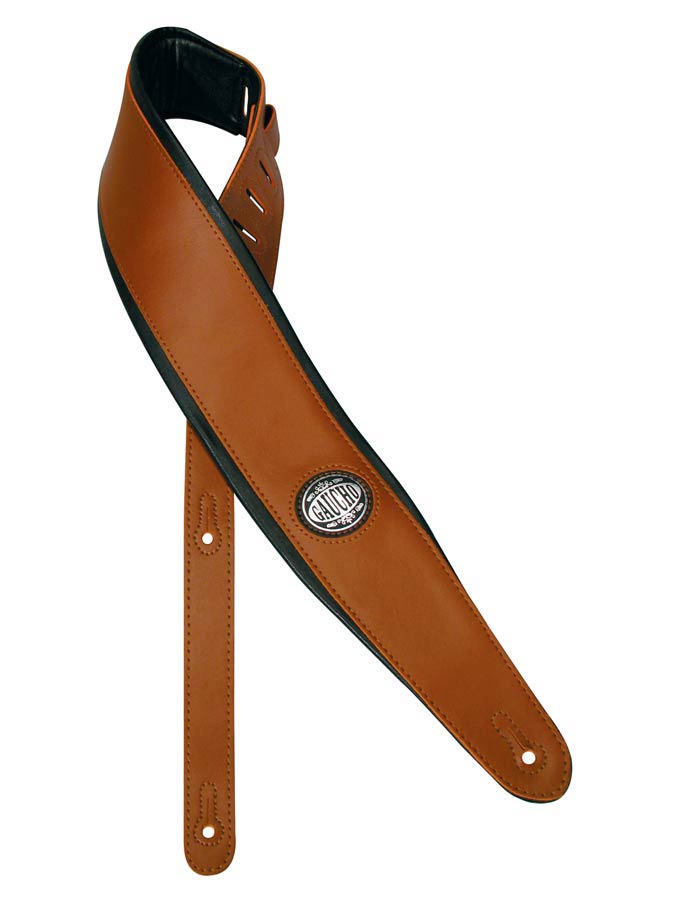 Padded Deluxe Series Guitar strap, black padded back, brown leather