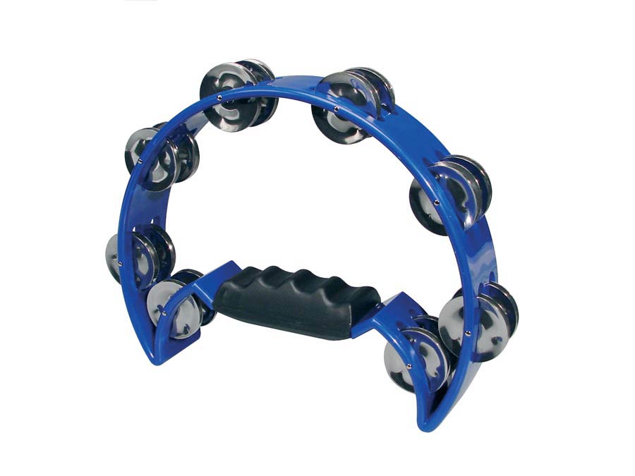 Half moon tambourine, no drum head, plastic, blue