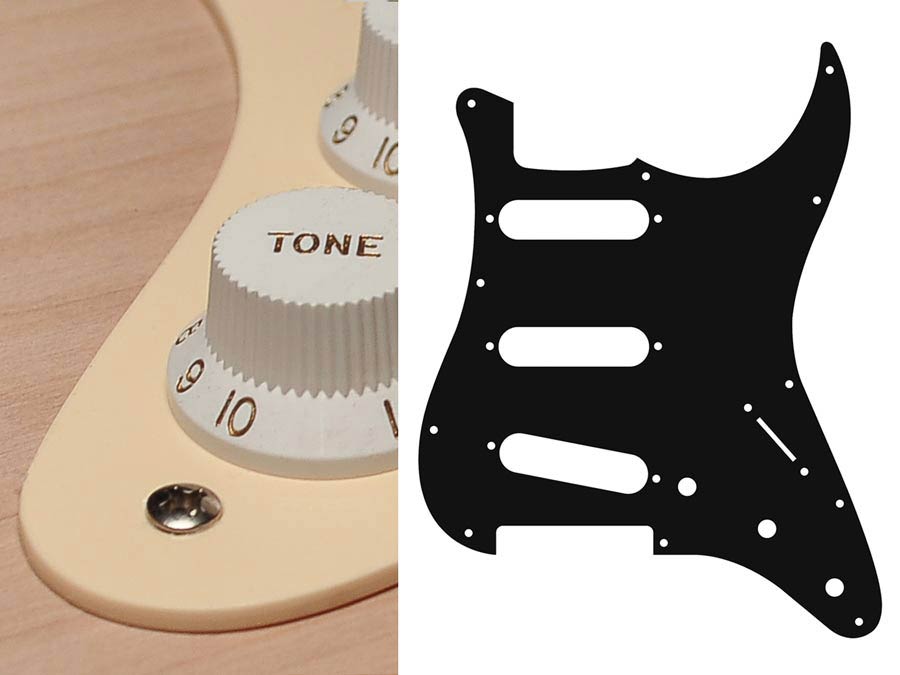 Pickguard, Stallion, standard, SSS, 3 pot holes, 3-5 switch, 1 ply, cream