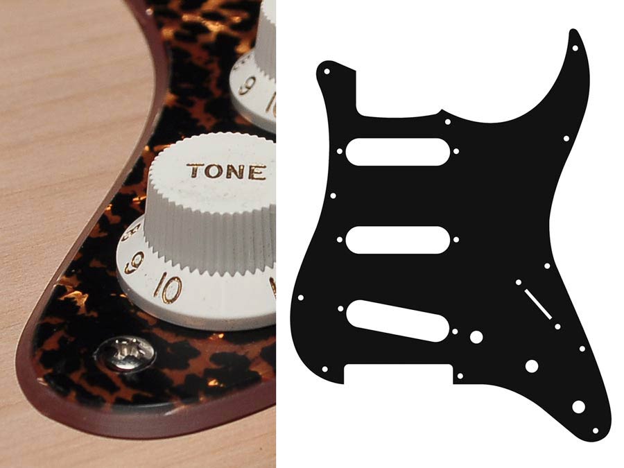 Pickguard, Stallion, standard, SSS, 3 pot holes, 3-5 switch, 2 ply, tiger brown pearl