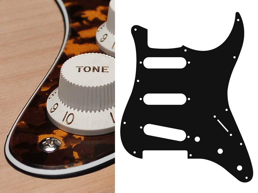 Pickguard, Stallion, standard, SSS, 3 pot holes, 3-5 switch, 3 ply, tiger yellow