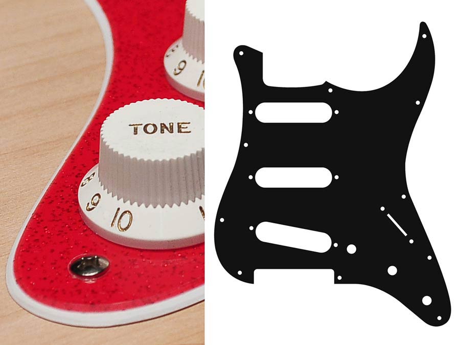 Pickguard, Stallion, standard, SSS, 3 pot holes, 3-5 switch, 2 ply, sparkling red