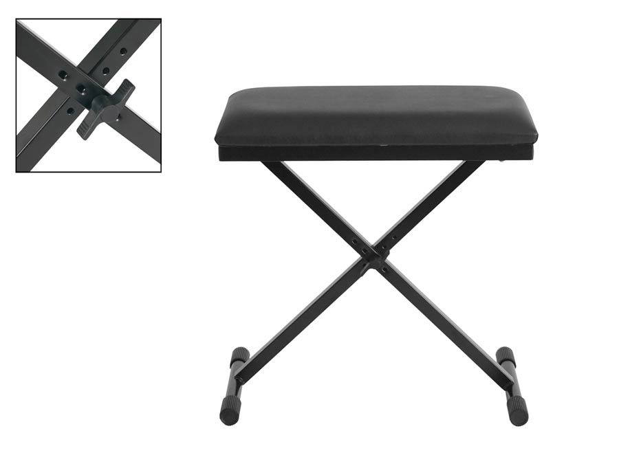 Keyboard bench, X-model, black leather look seat (53,5x29,5 cm.), made in EU, black
