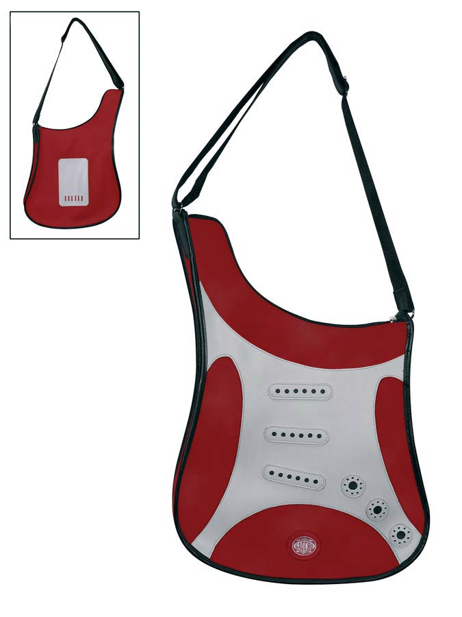 guitar shape shoulder bag, vinyl, Stallion model, red and wh