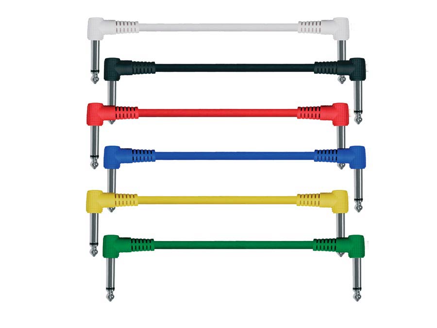 Patch cables, mono, 6-pack, 6 colors, moulded angled jacks, 0.15 meter