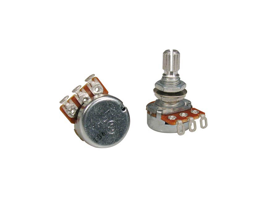 Small 500K audio potentiometer, 16mm., 10mm. bushing, M7x0,75 thread, made in Taiwan