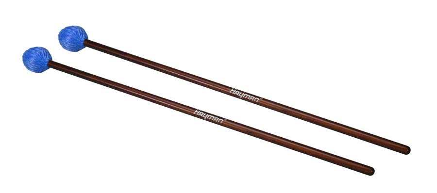 Marimba mallets, 425 mm. rattan handle, pair, 33 mm. soft head, blue