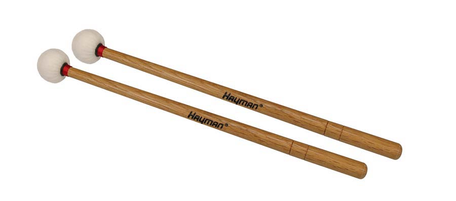 Timpani mallets, 370 mm. oak handle, pair, 38 mm. wood core head, wool felt