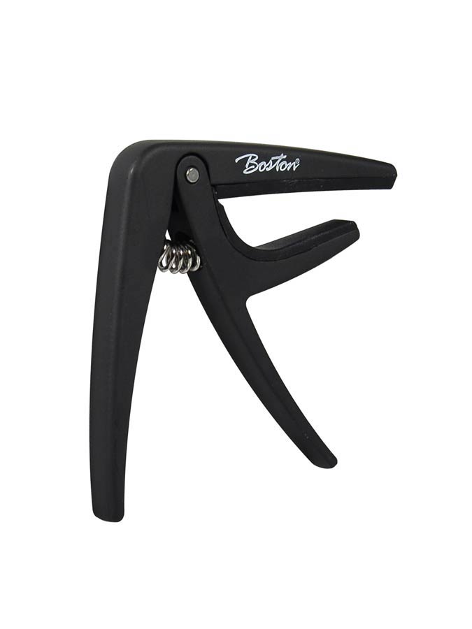 Spring loaded capo for acoustic or electric guitar, black