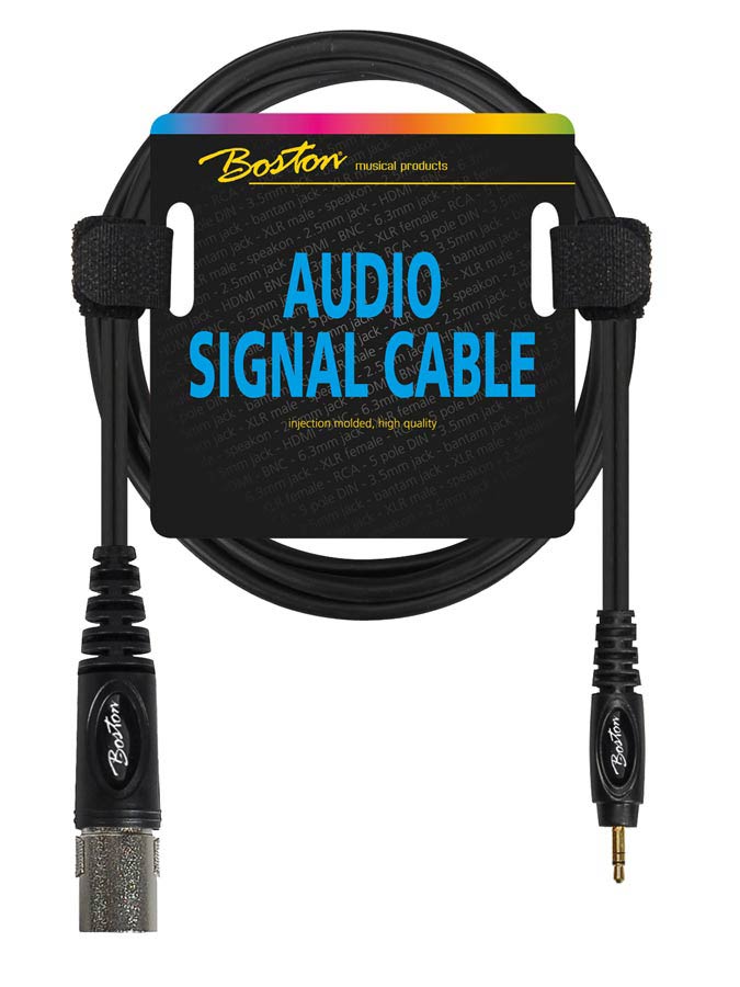 Audio signal cable, XLR male to 3.5mm jack stereo, 0.75 meter