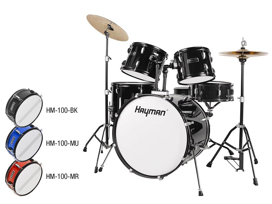 Start Series 5-piece drum kit, black single braced stands,  drum throne, cymbals & sticks, black