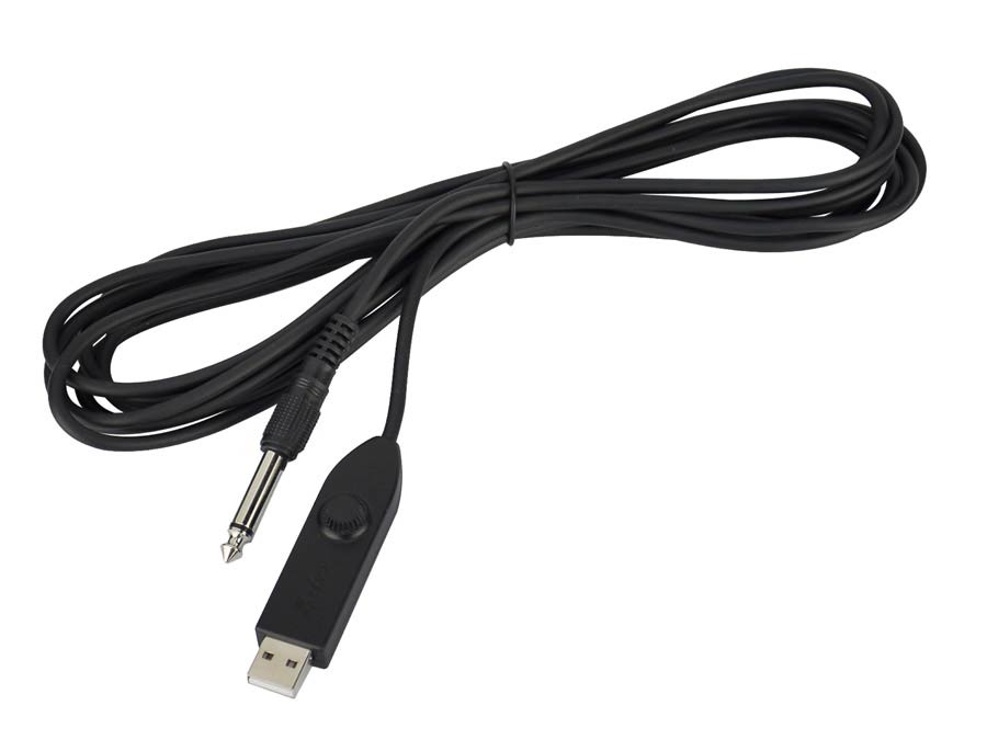 Guitar cable with USB connector and gain control