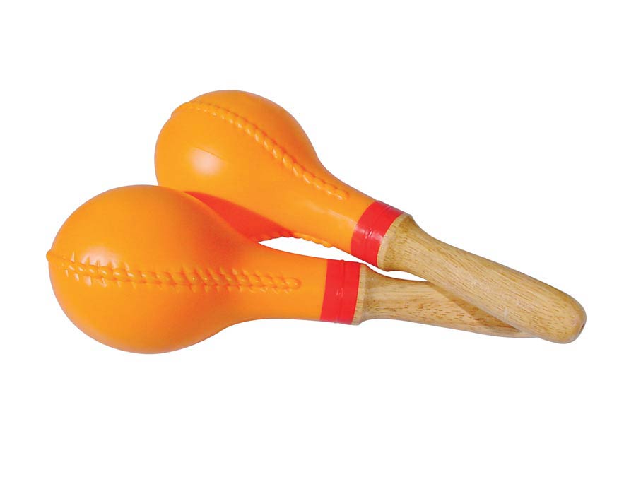 Maracas, plastic, large model, pair, orange