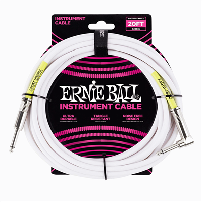 Ernie Ball Instrument Cable Straight Angled White 20Ft