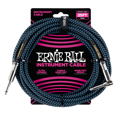 Ernie Ball 25Ft Straight-Angle Braided Blue