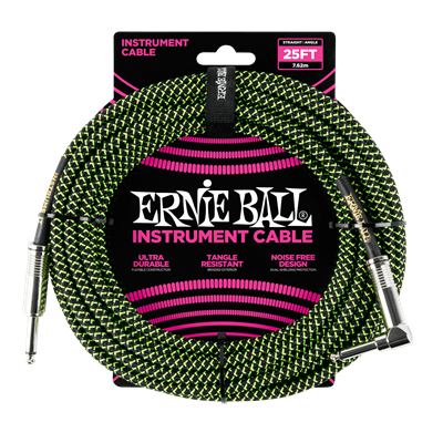 Ernie Ball 25Ft Straight-Angle Braided Black-Green