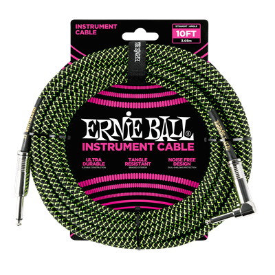 Ernie Ball 10' Braided Straight/Angle Cable - Black/Green