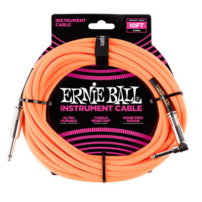 Ernie Ball 10' Braided Straight/Angle Cable - Orange