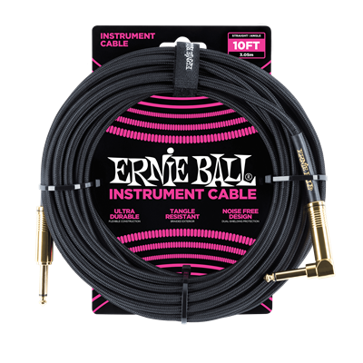 Ernie Ball 10' Braided Straight/Angle Cable - Black(Gold)