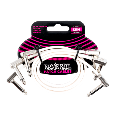 Ernie Ball 12” Flat Ribbon Patch Cable 3-Pack- White