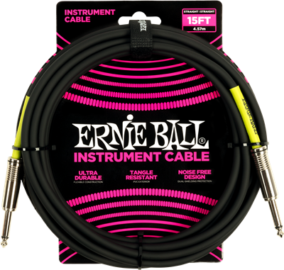 Ernie Ball 15Ft Pvc Straight-Straight Black