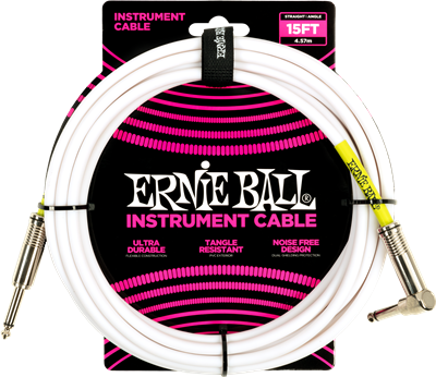 Ernie Ball 15Ft Pvc Straight-Angle White